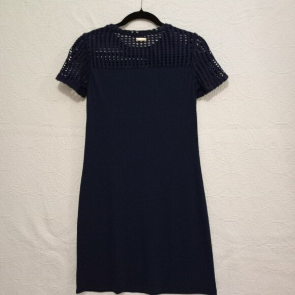 Michael Kors Womens XS Navy Dress With Mesh Yoke Short Sleeves Made In Vietnam - Picture 3 of 12